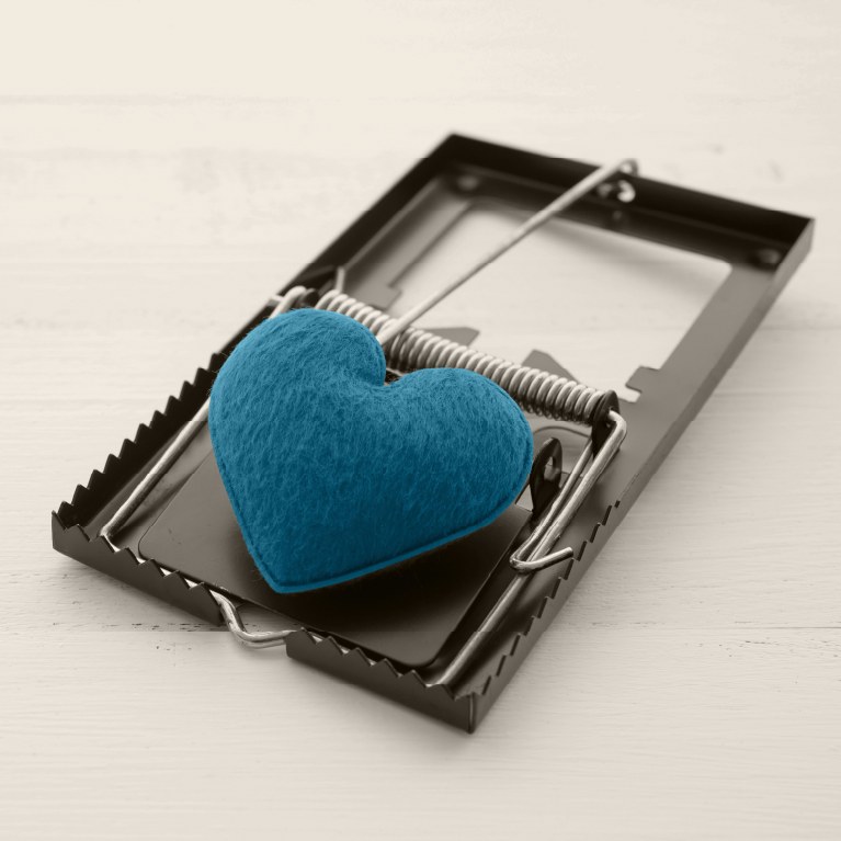 turquoise heart in a mousetrap