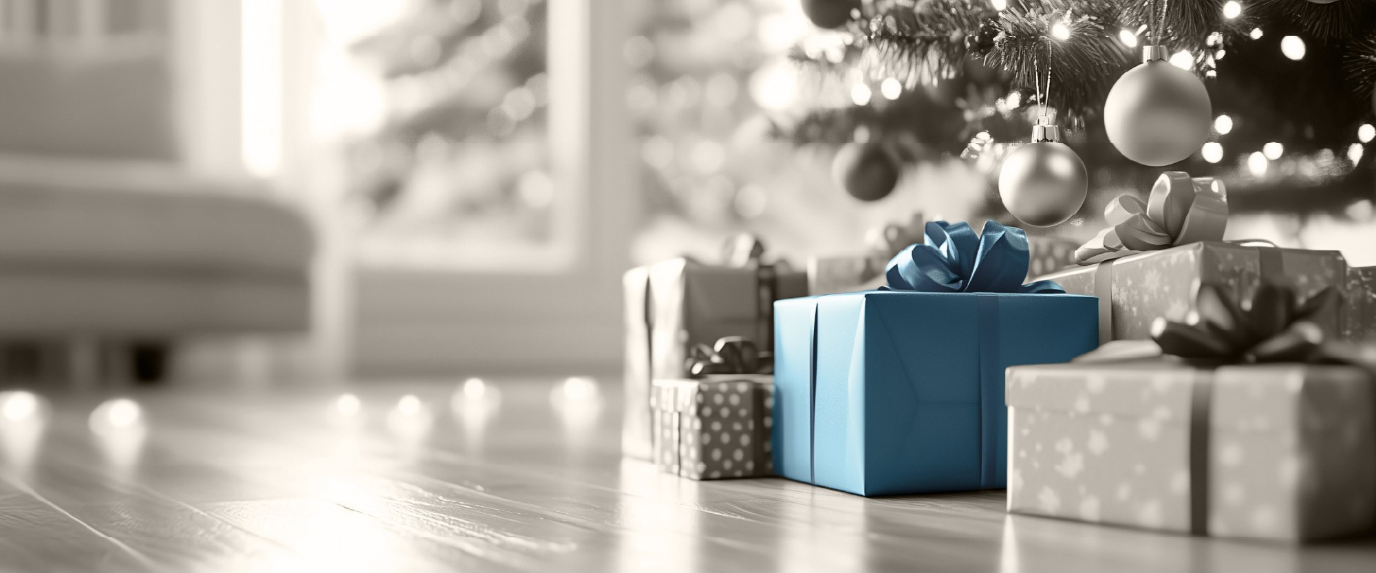 teal presents with bow